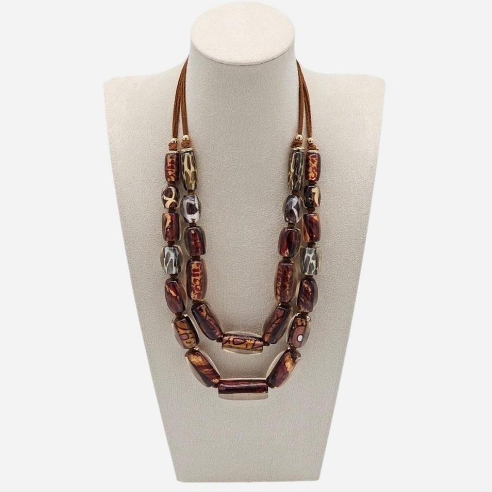 CHICO'S Lyra Multi-Print Acrylic Beaded Necklace‎